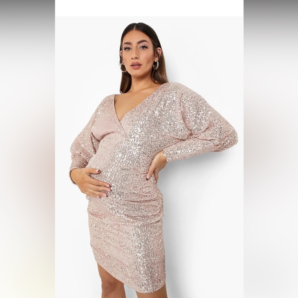 Boohoo sequin maternity dress